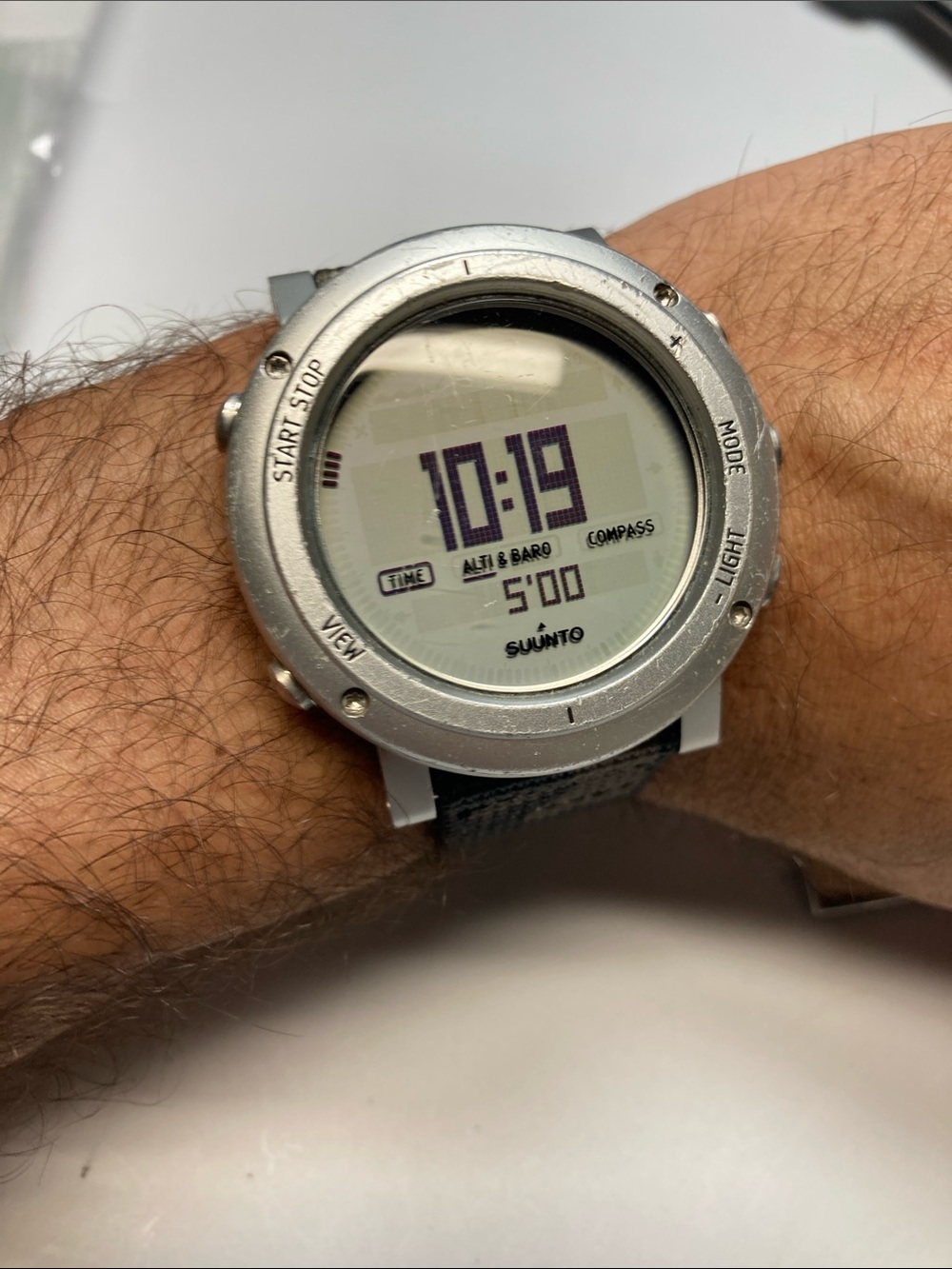 Suunto Core Silver Watch, Camo Nylon Strap, Cream Silicone Bands, new battery